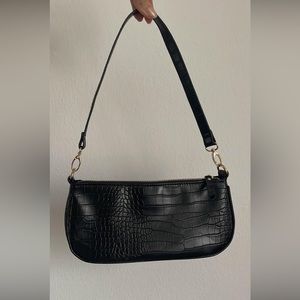 ASOS BLACK CROC SHOULDER BAG W/ GOLD HARDWARE